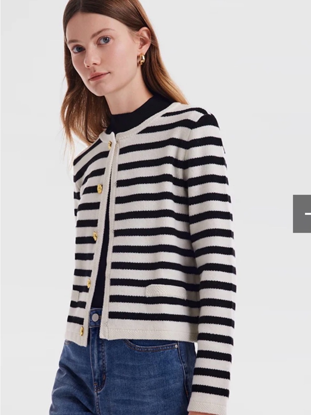 Goelia Button Up Woolen Striped Lady Cardigan
